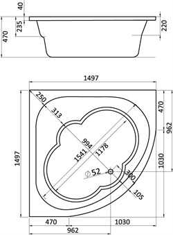 КАННЫ 150х150 ванна симметричная акриловая белая 1.WH11.1.983 - фото 45311