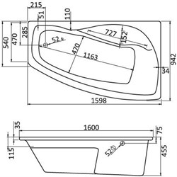 МАЙОРКА XL 160х95 ванна асимметричная акриловая правосторонняя белая 1.WH11.1.990 - фото 45317