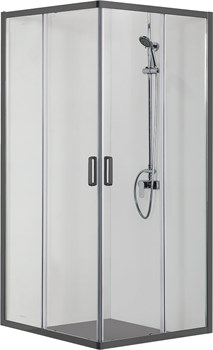 Душевой уголок квадратный, двери раздвижные 900x900x2000 профиль черный, стекло прозрачное AQ ARI KV 09020BL - фото 53246