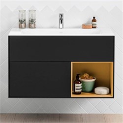 FINION Тумба под раковину 996 x 591 x 498 mm, с подсветкой LED, 2 выдвижных ящика. крепежный комплект Black Matt Lacquer / Gold Matt Lacquer G040HFPD - фото 59645