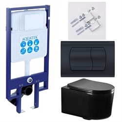 (рама AQUATEK Standard INS-0000020+ крепеж KKI-0000002+клавиша KDI-0000049+унитаз AQ2004-MB с тонким сиденьем soft-close SET AQUATEK МИЯ-MB-049 4в1 - фото 61014