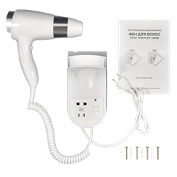 Фен для волос настенный "Puff-1600В", белый, 1,6 кВт,  с розеткой 0405.009