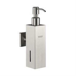 Дозатор для жидкого мыла настенный, антивандальный, 250 мл, квадратный корпус, из нержавеющей стали SUS 304, цвет САТИН. 22077