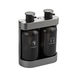 Дозатор для жидкого мыла, антивандальный, двойной ( 2 х 380 мл ), из высокопрочного АБС пластика, цвет корпуса СЕРЕБРО. 6231