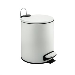 Ведро из нержавеющей стали, с педалью, круглое, 5 литров, плоская крышка микролифт, цвет БЕЛЫЙ. 10502