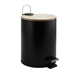 Ведро из нержавеющей стали, с педалью, круглое, 5 литров, крышка бамбук, цвет ЧЁРНЫЙ. 2555