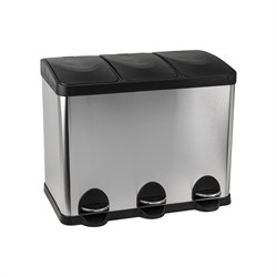 Ведро на 3 БАКА, для раздельного сбора мусора, крышка-пластик, 45 л, нержавеющая сталь SUS 410, цвет САТИН. 10245