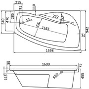 МАЙОРКА XL 160х95 ванна асимметричная акриловая правосторонняя белая 1.WH11.1.990