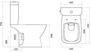 НЕО rimless Унитаз-компакт безободковый, 2 реж., дюро, метал крепеж, soft-close, тонкое 1.WH30.2.418