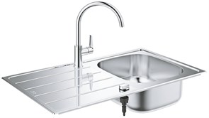 K200 New Набор: Мойка из нержавеющей стали, оборач, 45 -S 860x500 1.0 и смеситель для кухни GROHE Bau Edge (замена 31562SD0) 31562SD1