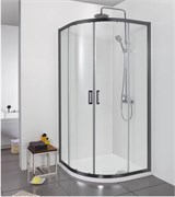 Душевой уголок 1/4 круга, двери раздвижные 800x800x2000, профиль черный, стекло прозрачное AQ ARI RO 08020BL