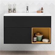FINION Тумба под раковину 996 x 591 x 498 mm, с подсветкой LED, 2 выдвижных ящика. крепежный комплект Black Matt Lacquer / Gold Matt Lacquer G040HFPD