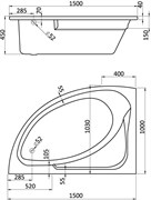 ГОА 150х100 ванна асимметричная акриловая левосторонняя белая 1.WH11.2.033