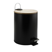 Ведро из нержавеющей стали, с педалью, круглое, 5 литров, крышка бамбук, цвет ЧЁРНЫЙ. 2555