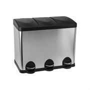 Ведро на 3 БАКА, для раздельного сбора мусора, крышка-пластик, 45 л, нержавеющая сталь SUS 410, цвет САТИН. 10245