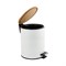 Ведро из нержавеющей стали, с педалью, круглое, 5 литров, крышка бамбук, цвет БЕЛЫЙ. 1555